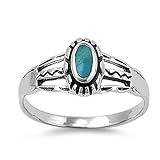 Sterling Silver Women's Simulated Turquoise Tribal Ring Polished 925 Band 9mm Sizes 4-11