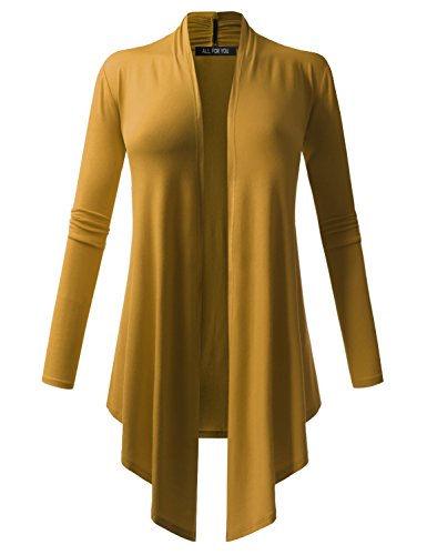 ALL FOR YOU Women's Soft Drape Cardigan Long Sleeve Mustard Large