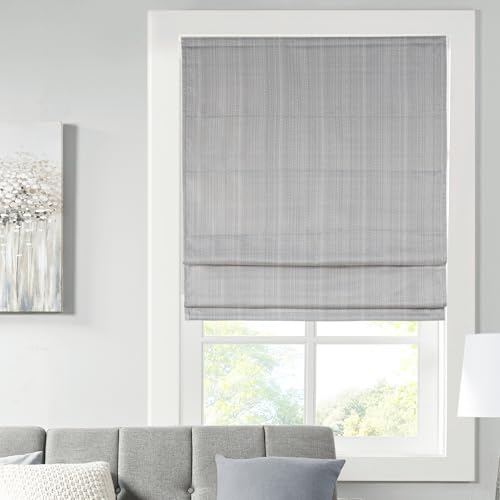 Madison Park Galen Cordless Roman Shades - Fabric Privacy Panel Darkening, Energy Efficient, Thermal Insulated Window Blind Treatment, for Bedroom, Living Room Decor, 29 x 64, Grey