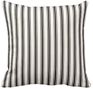 HLPPC Classic Ticking Stripe Pattern Black and Cream Polyester Pillow Cover Decorative 18 x 18 Inches