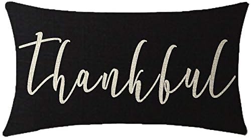 Mesllings Harvest Season Golden Autumn Thanksgiving Day Thankful Greetings Waist Lumbar Black Cotton Linen Cushion Cover Pillow Case Cover Sofa Chair Decorative Rectangular 12x20 Inches