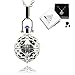 Elegant Lava Stone Aromatherapy Gem Essential Oil Diffuser Orb Necklace w/ Sapphire Jewel + Bead Set (25-inch chain)