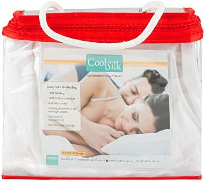 CoolSilk 4-Inch Quilted Cotton & Silk Zippered Pillow Protector - 2 Pack - Standard (20x26) - White - Hypoallergenic Breathable Cooling Bed Pillowcase Encasement Cover with Zipper