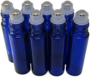 12 Pack Essential Oil 10 mL/0.33 oz Premium Colbalt Blue Glass Roll-on Bottles with Stainless Steel Roller Balls