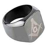 Moonsix Mens 316L Stainless Steel Freemason Band Ring Masonic Rings Black