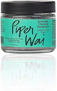 PiperWai, Natural Activated Charcoal Deodorant Jar (2 oz), Vegan, Odor-Absorbing and Wetness Fighting, Coconut