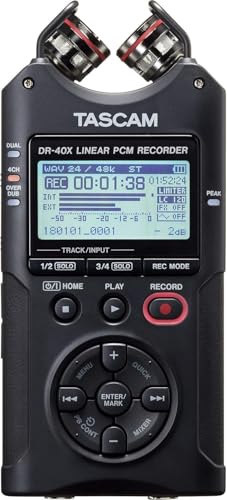 Photo 1 of TASCAM DR-40X 4-Track Portable Handheld Field Recorder — 2 XLR/TRS Inputs, USB Audio Interface, Dual Adjustable Microphones for Stereo Recording of Music, Audio for Video and Podcasting