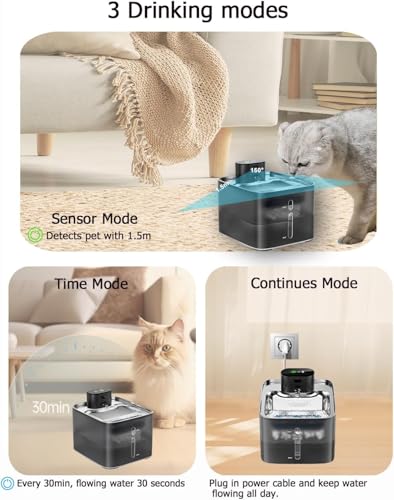 Heyeek Bebedero para Gato, Fuente para Gatos Inalámbrica, 4.2L Acero Inoxidable, Sin Bomba, Sensor Infrarrojo, Ideal para Perros/Mascotas
