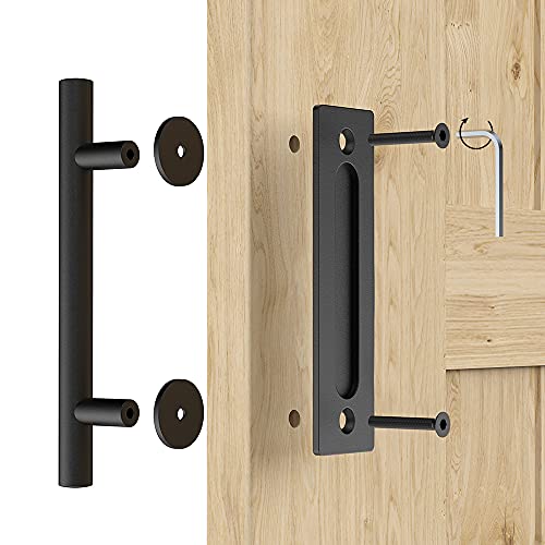 WINSOON 12" Sliding Barn Door Handles Black Hardware with Flush Finger