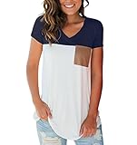 LIHER Womens V-Neck Plain White Tunic Top Casual T Shirt Plus Size Navy Blue XL