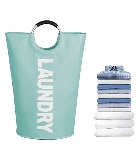 Outdoorfly Large Collapsible Laundry Basket Hamper with Durable Handles Foldable Storage Dirty Clothes Underwear Washing Bag Toys Books Storage Bags for Men & Women (Light Blue)