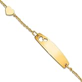 JewelryWeb 6mm 14k Solid Yellow Gold Polished Love Heart ID Bracelet 5.5 Inch Identification Bracelet