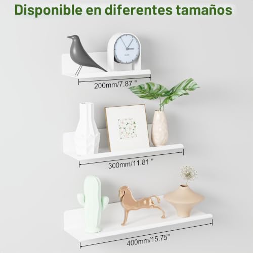 SAYAYO Wall Shelves 2 Pieces, 40 cm Decorative Adhesive Floating Shelves White Shelves, Wall Shelves without Holes for Bedroom, Bathroom, Kitchen, Living Room, Office