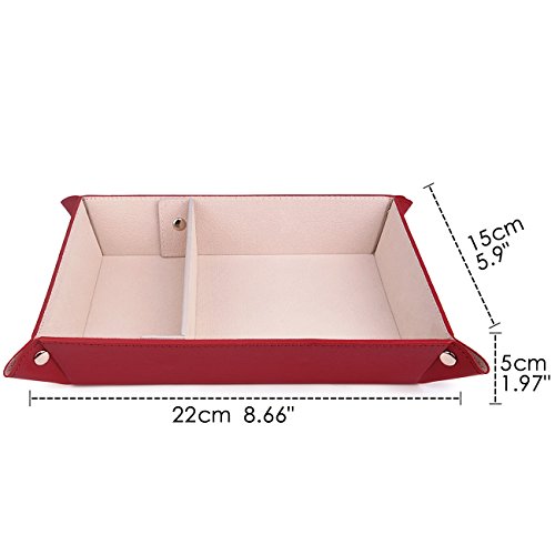 Valet Tray,Watch Case for Storage,PU Leather Coin Change Key Tray Jewelry Organizer Winered - Thumbnail 5