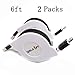 AKiimy 2 Packs 6ft Retractable Micro USB Cable 6ft Micro USB Charging Cable for Android Samsung Galaxy s7 Edge Retractable Cable Samsung Retractable Cord HTC LG Sony Android Retractable Cable (Black)