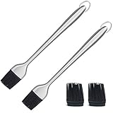 STARUBY Basting Brush 2-Pack 12 Inches BBQ Grill Brushes Flexible Silicone Basting Brush Stainless Steel Handle With 2pcs Replacement Silicone Brushes Dishwasher Safe