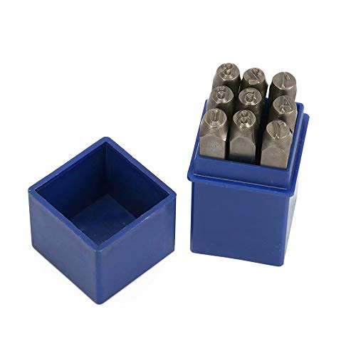 1/4" 6mm High Hardness Carbon Uppercase Number Metal Stamp Steel Reverse Punch Set DIY Tool for Mold Metal Wood and Leather 9Pcs(0-9)
