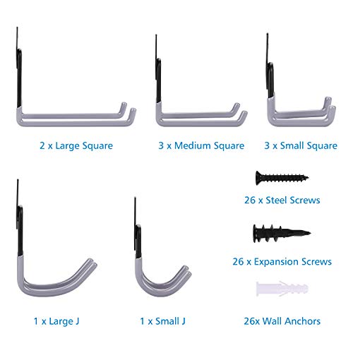 10 Packs Garage Storage Hooks, Wall Hooks Steel Multi-Size Extended Utility Double U-Hook for Heavy Duty Garage Storage Organizing Power Tools, Ladders, Bulk Items, Bikes, Ropes etc.