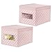 mDesign Large Soft Stackable Fabric Baby Nursery Storage Organizer Holder Bin Box with Front Window and Lid for Child/Kids Bedroom, Playroom, Classroom - 2 Pack - Pink/White Polka Dot