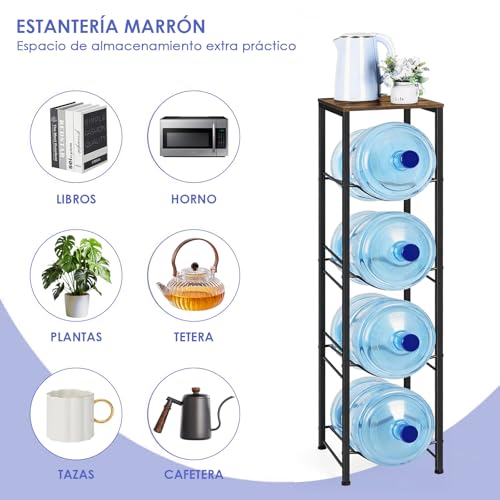 COSENGA Soporte para Botellas de Agua, Organizador para Botellas de Agua de 5 Niveles con 4 Ranuras Soporte para 4 Botellas de Agua de 5 Galones Desmontable para Cocina, Oficina y Sala de Estar, Negro