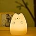SCOPOW Cat Children Night Light Nursery [ Sensitive Tap Control, USB Rechargeable, Warm / White Light, 7-Color Breathing Light ] Cute Night Lamp for Girlfriend Adult Kid Adult Baby Bedroom