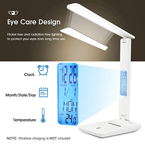 Desk Lamp LED Desk Light, Smart Features(Clock, Alarm, Date, Temperature)-Adjustable, Foldable Touch Table Lamp, 3… - Image 4