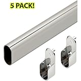 Hafele Premium Oval Wardrobe Closet Rod with End Supports (5 pack) - 48inch - Chrome Closet Rod with Closet Rod Brackets