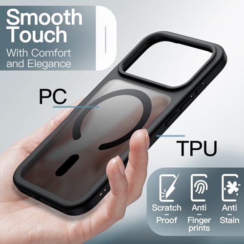 JETech Magnetic Case for iPhone 17 Pro Max 6.9-Inch Compatible with MagSafe, Translucent Matte Back Slim Minimalist Shockproof Phone Cover (Black)