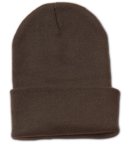 Blank Long Cuff Beanie Cap (Choose Many Colors Available), Brown