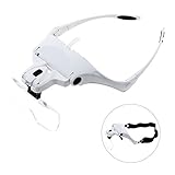 Samyoung Head Mount Magnifier Professional Jeweler's Loupe Light with 2 LED Head Light Bracket and Headband, 5 Portable Replaceable and Interchangeable Lenses: 1.0X, 1.5X, 2.0X, 2.5X, 3.5X