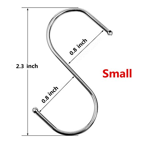Soqool Stainless Steel Hooks Shower Curtain Rings/Hook 10 Pack S Shaped Hanger Closet Hanging Hooks Kitchen/Bathroom/Office Hooks for Hanging a Multitude of Items(Small)