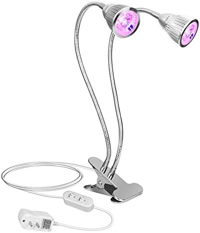Zerosky Dual Head Led Grow Light, 10W Desk Clip Lamp with 360 Degree Flexible Gooseneck and Double on/off Switch for Indoor Plants Seedling Growing Blooming Fruiting in Greenhouse Office and Home