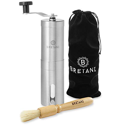 Bretani Manuelle Kaffeemühle – gebürsteter Edelstahl mit einstellbarer konischer Mahlmühle für Tropfkaffee, Espresso…