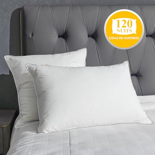 Orange Wave Oreiller Plume 60x60 - Coussin de Luxe en Duvet et Plume Qualité Hôtelière et Confort Oreiller Ergonomique, Certifié RDS et Oeko-TEX pour Un Soutien Optimal