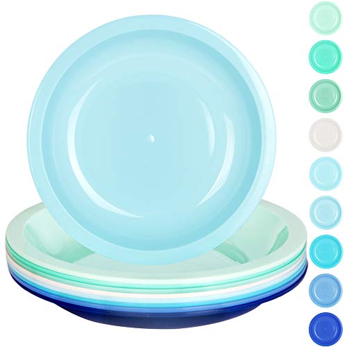 Youngever 9 Pack 20CM Small Plastic Plates for Kids, Re-usable Toddler and Snack Plates, Set of 9 (Coastal)