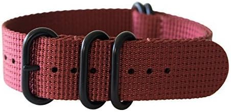 22mm 5 Ring 12"(300mm) Military Army Diver Nylon Watch Strap Band #Burgundy Red - PVD Black