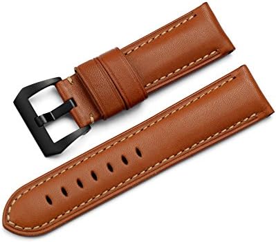 iStrap 24mm Genuine Calfskin Padded PreV Watch Strap W/ 22mm Black PVD Tang Buckle - Brown