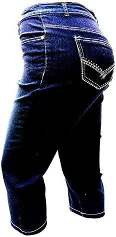 M&amp;I Plus Size Women's Stretch Premium Dark Blue Denim Jeans Capri High Waist (16)