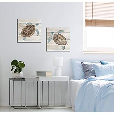 Yang Hong Yu 1 Pair of Turtles Prints on Wood Color Background Canvas Oil Painting for Bathroom, Classic Wall Art… 41mF2lLayyL