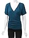 MBJ WT1118 Womens V Neck Short Sleeve Wrap Front Drape Dolman Top XXXL TEAL