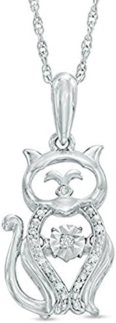 CZ Simulated Diamond Accent Cat Pendant 18" Chain Necklace in 14K White Gold Plated