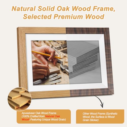 Digital Photo Frame WiFi Oak Wood Frame, Frameo Digital Picture Frame 10.1 Inch, 32GB Memory, 1280 * 800 HD IPS Touchscreen, Auto-Rotate, Share Photos Videos via Frameo APP, Gifts for Women/Men