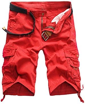 CASUALQA Men's Cotton Loose Fit Multi Pocket Cargo Shorts (30, Red)
