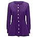 Kauneus  Women’s Plus Size Long Sleeve Crew Neck Pleated Button-Down Shirts Casual Comfy Cotton Blouse Tops Purplethumb 2