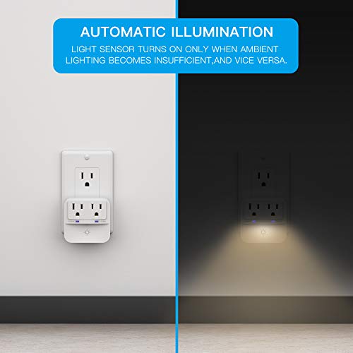 Surge Protector, Plug-in Night Light with 2-Outlet Extender, POWRUI Warm White LED Nightlight with Dusk-to-Dawn Sensor for Bedroom, Bathroom, Kitchen, Hallway, Stairs, 3-Pack - Thumbnail 5