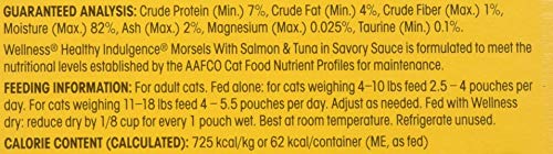 WELLNESS HEALTHY INDULGENCE NATURAL GRAIN FREE MORSELS WITH SALMON & TUNA IN SAVORY SAUCE WET CAT FOOD, 3 OZ., CASE OF 12