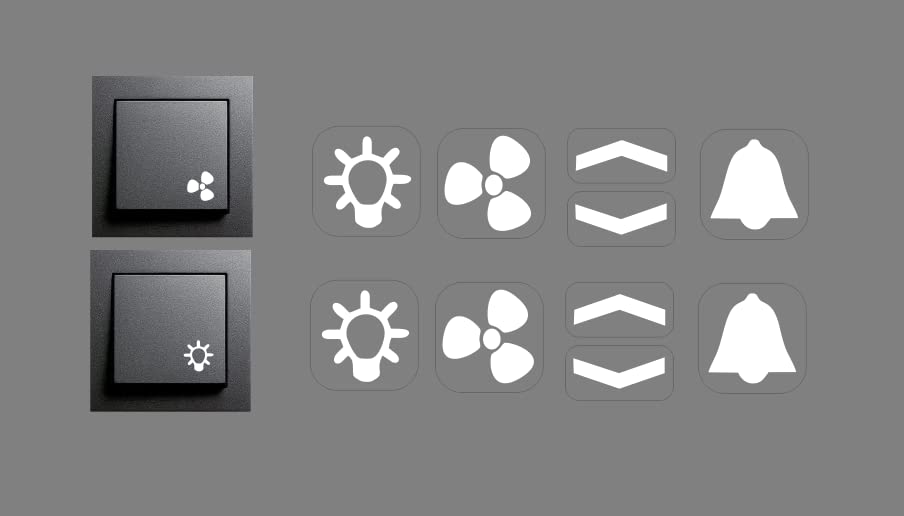 Switch Sticker Set with White Symbols Light Arrows Bell Fan Sticker in White Smart Home (RP29/1) (14 mm)