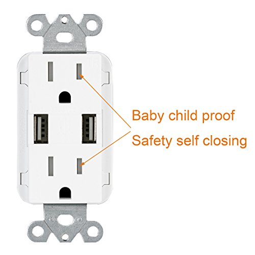 Outlet with USB High Speed Charger 4.8A Charging Capability, Child Proof Safety Duplex Receptacle 15 Amp, Tamper Resistant Wall socket plate Included UL Listed MICMI C48 (4.8A 10pack)