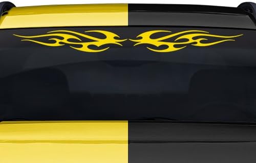Sticky Creations - Design #116 Tribal Flame Windshield Decal Sticker Vinyl Graphic Rear Back Window Banner Tailgate Car Truck Van SUV Boat Motorcycle Go Cart Wall | 36"x4.25" - Yellow