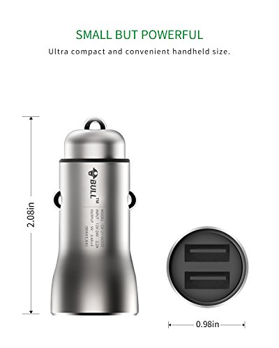 BULL Brass Dual USB Car Charger, 3.6A/18W, Smart, Fast and Safe Charger for iPhone iPad Samsung Android Phones, 2017 iF Design Award Winner